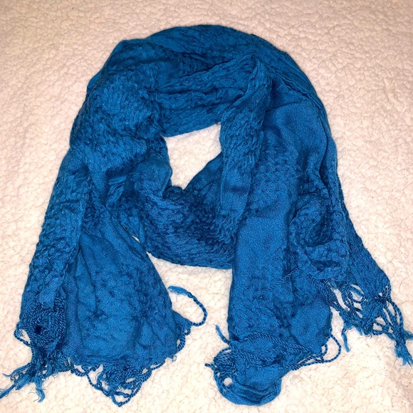 Old Navy Fashion Scarf - Blue Fringe Trim - Picture 1 of 3